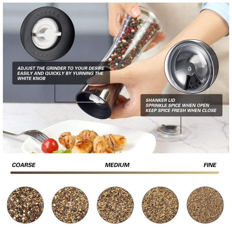 VEVOK CHEF Salt and Pepper Grinder Set Stainless Steel Black Salt and Pepper Mill with Adjustable Coarseness Salt Shaker Set Spice Grinder Black Pepper Grinder Refillable Home Kitchen - Image 2